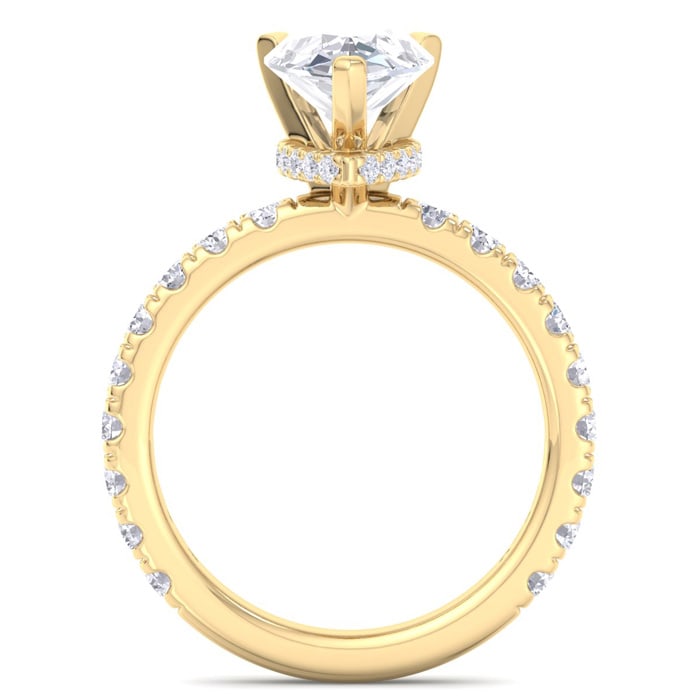 3 Carat Pear Shape Lab Grown Diamond Hidden Halo Engagement Ring In 14K Yellow Gold