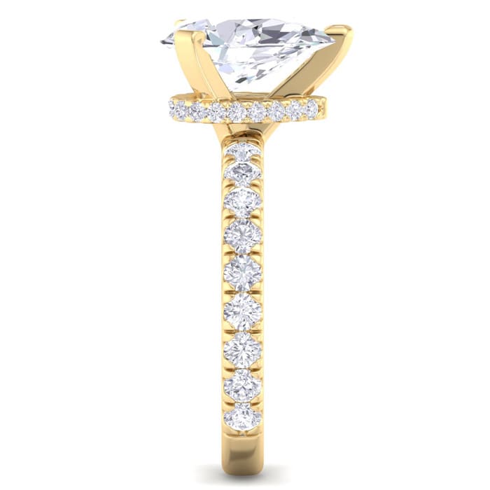 3 Carat Pear Shape Lab Grown Diamond Hidden Halo Engagement Ring In 14K Yellow Gold