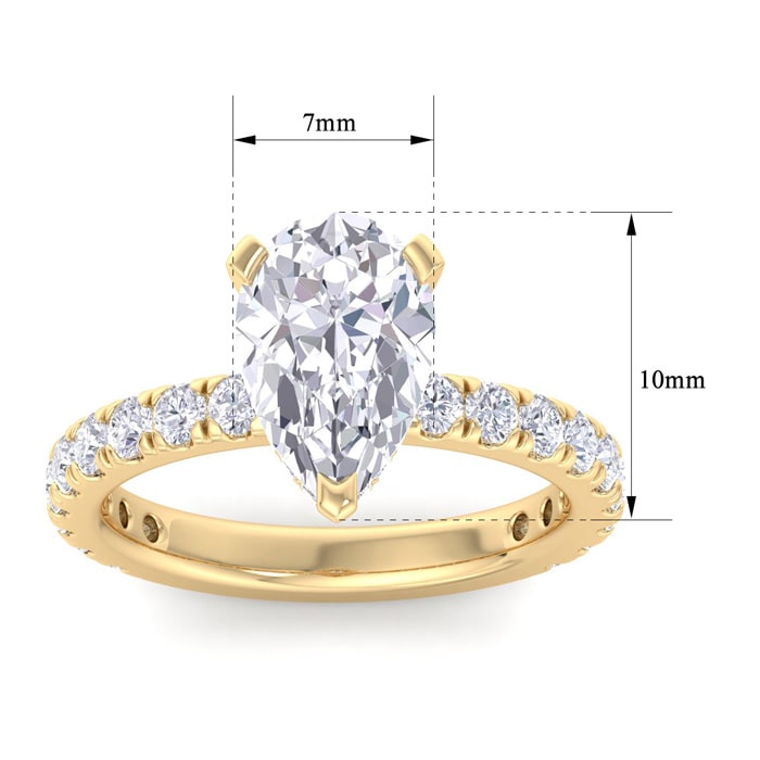 3 Carat Pear Shape Lab Grown Diamond Hidden Halo Engagement Ring In 14K Yellow Gold