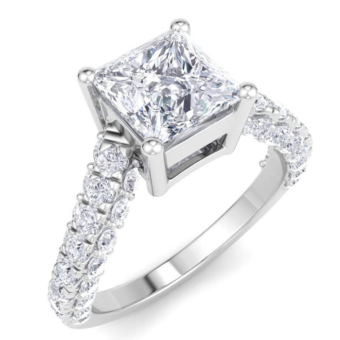 3 Carat Princess Cut Lab Grown Diamond Curved Engagement Ring In 14K White Gold