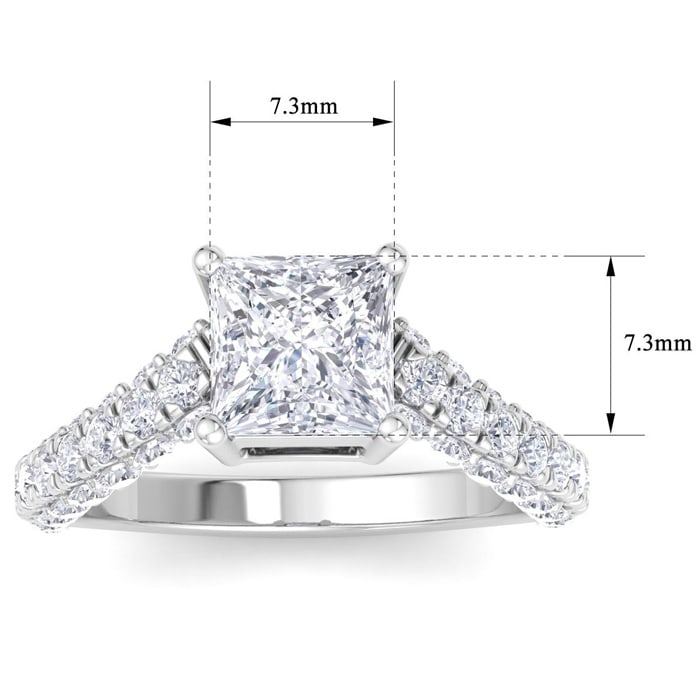 3 Carat Princess Cut Lab Grown Diamond Curved Engagement Ring In 14K White Gold