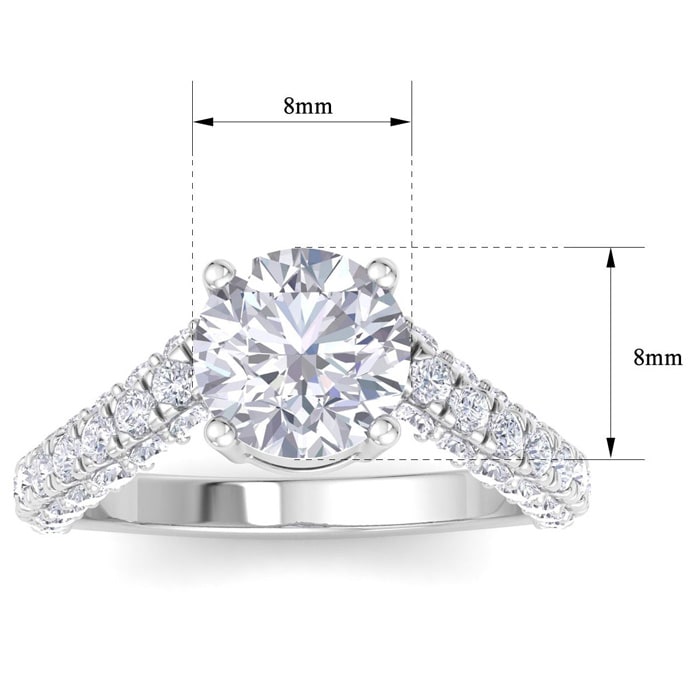 3 Carat Round Lab Grown Diamond Curved Engagement Ring In 14K White Gold