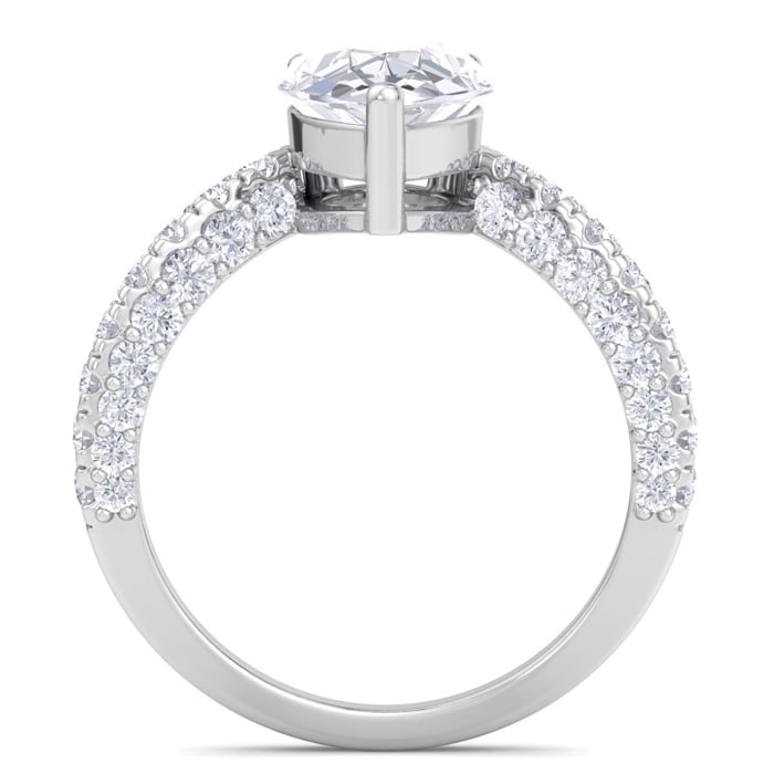 3 Carat Pear Shape Lab Grown Diamond Curved Engagement Ring In 14K White Gold