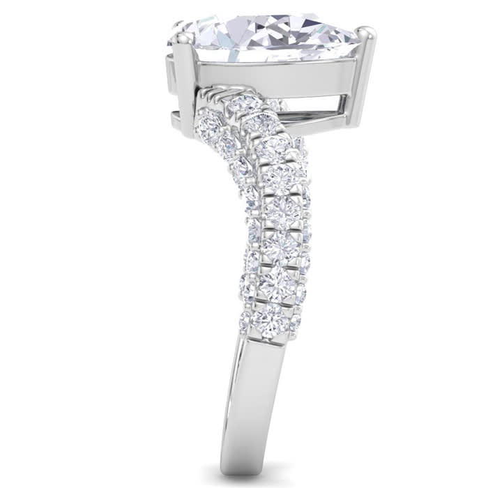 3 Carat Pear Shape Lab Grown Diamond Curved Engagement Ring In 14K White Gold