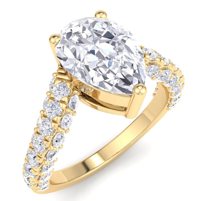 3 Carat Pear Shape Lab Grown Diamond Curved Engagement Ring In 14K Yellow Gold