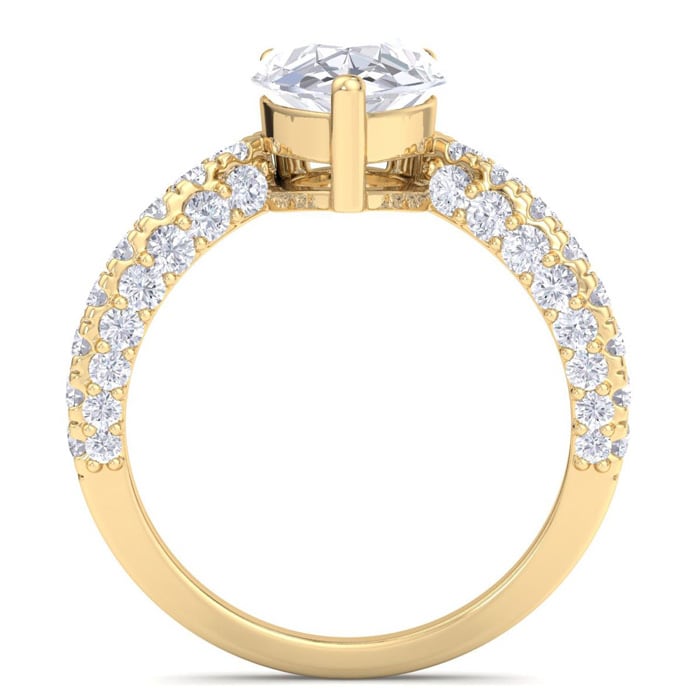 3 Carat Pear Shape Lab Grown Diamond Curved Engagement Ring In 14K Yellow Gold