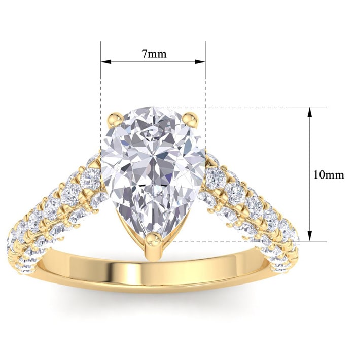 3 Carat Pear Shape Lab Grown Diamond Curved Engagement Ring In 14K Yellow Gold