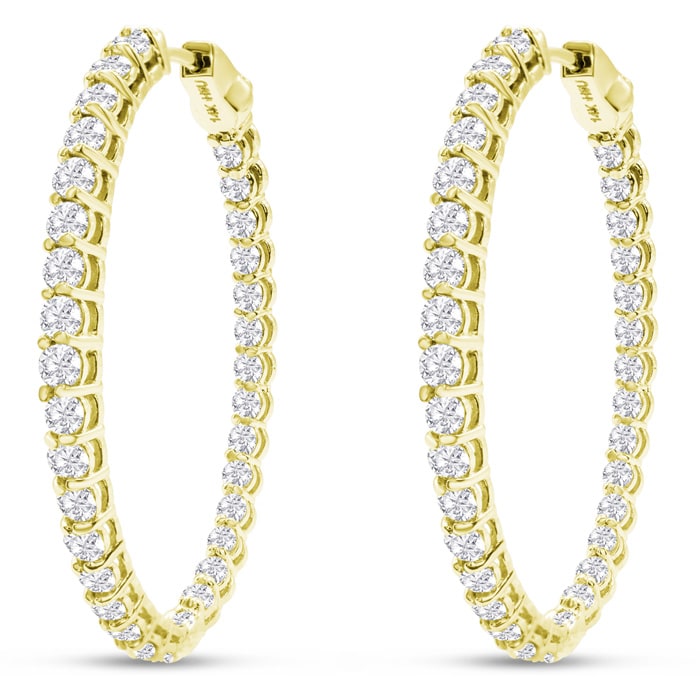 3 Carat Oval Shape Diamond Inside Out Hoop Earrings In 14 Karat Yellow Gold