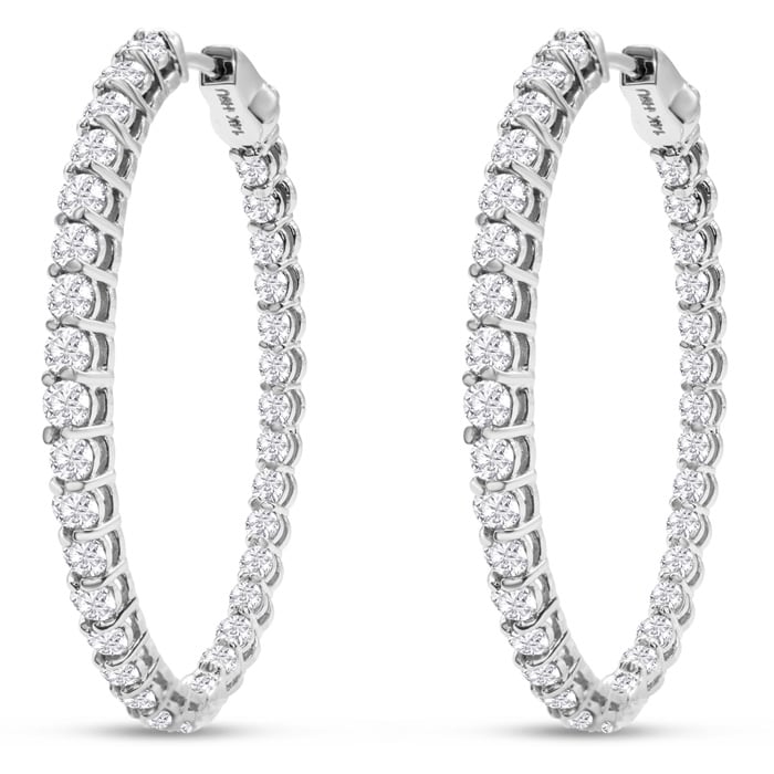 3 Carat Oval Shape Lab Grown Diamond Inside Out Hoop Earrings In 14 Karat White Gold