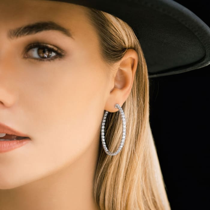 3 Carat Oval Shape Lab Grown Diamond Inside Out Hoop Earrings In 14 Karat White Gold