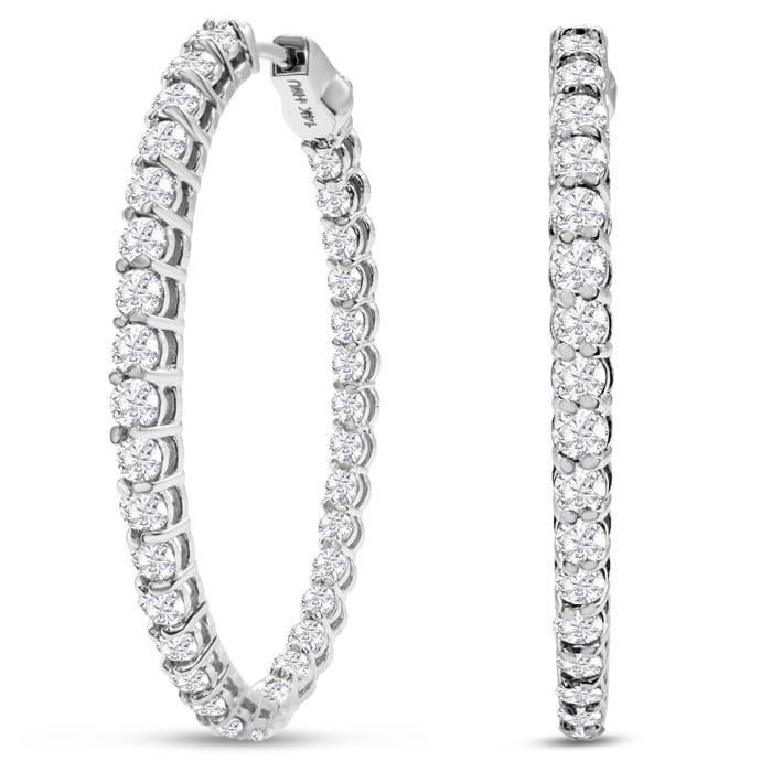 3 Carat Oval Shape Moissanite Inside Out Hoop Earrings In 14 Karat White Gold