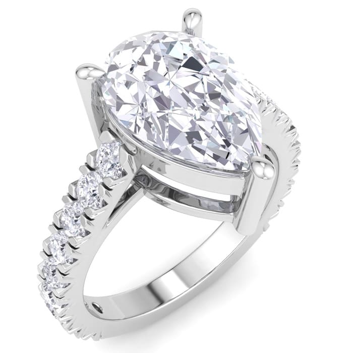 4 Carat Pear Shape Lab Grown Diamond Classic Engagement Ring In 14K White Gold