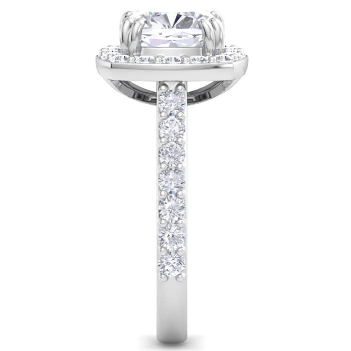 4 Carat Cushion Cut Lab Grown Diamond Halo Engagement Ring In 14K White Gold