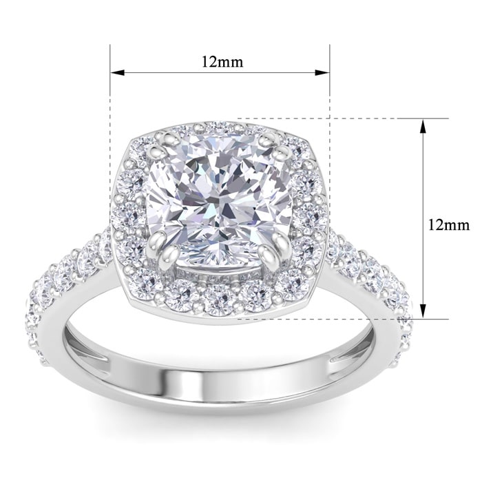 4 Carat Cushion Cut Lab Grown Diamond Halo Engagement Ring In 14K White Gold