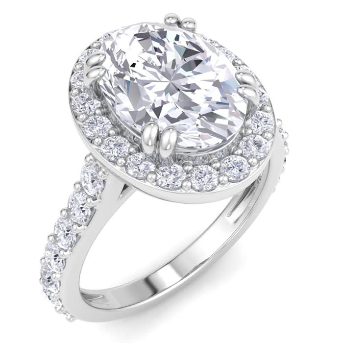 4 Carat Oval Shape Lab Grown Diamond Halo Engagement Ring In 14K White Gold