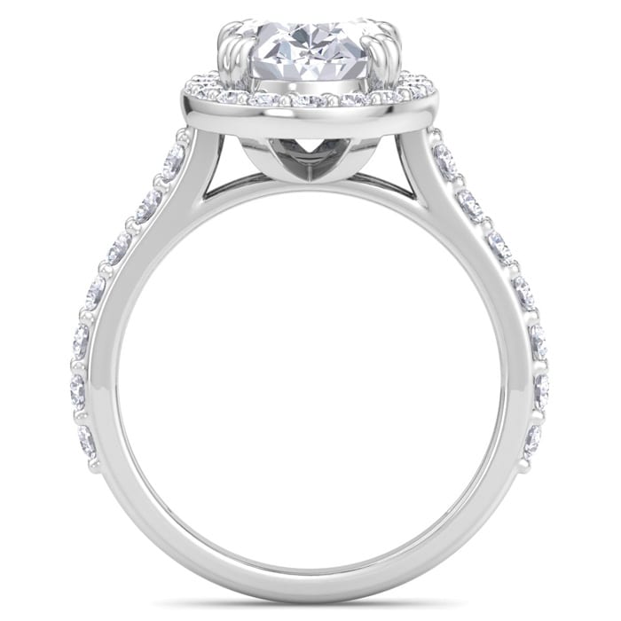 4 Carat Oval Shape Lab Grown Diamond Halo Engagement Ring In 14K White Gold