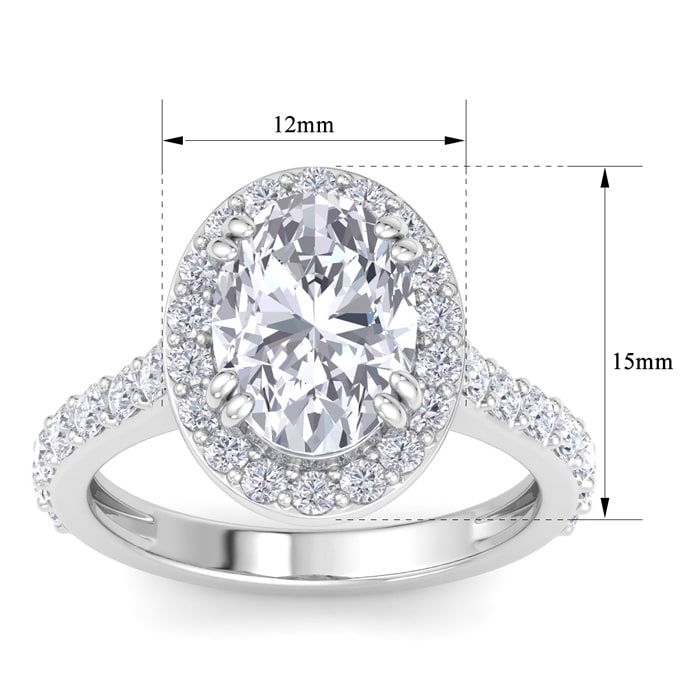 4 Carat Oval Shape Lab Grown Diamond Halo Engagement Ring In 14K White Gold