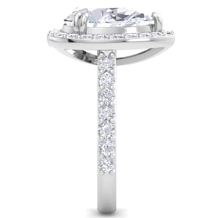 4 Carat Pear Shape Lab Grown Diamond Halo Engagement Ring In 14K White Gold