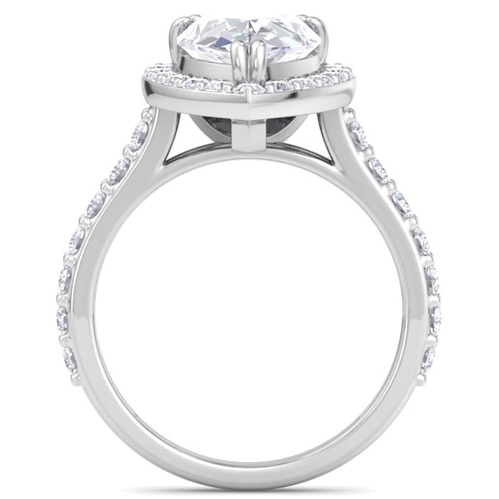 4 Carat Pear Shape Lab Grown Diamond Halo Engagement Ring In 14K White Gold