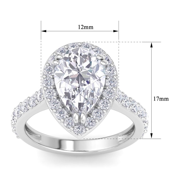 4 Carat Pear Shape Lab Grown Diamond Halo Engagement Ring In 14K White Gold
