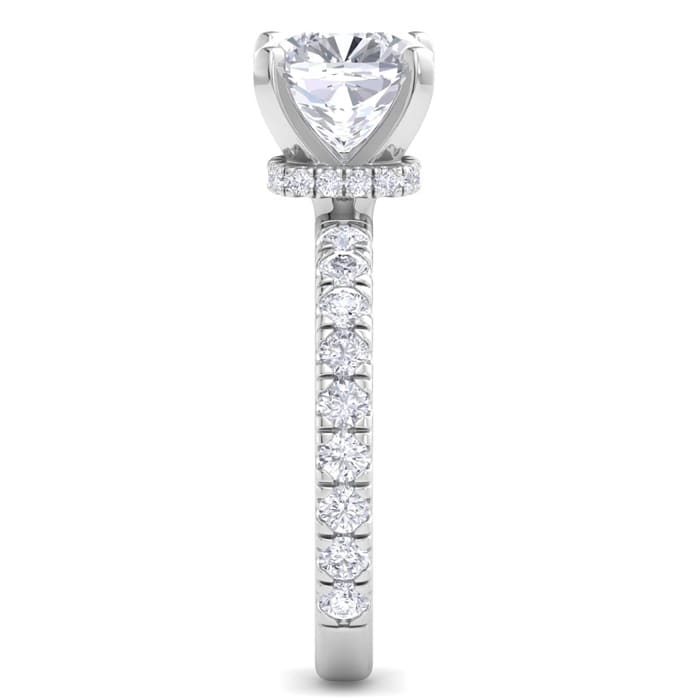 4 Carat Cushion Cut Lab Grown Diamond Hidden Halo Engagement Ring In 14K White Gold