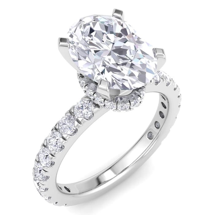 4 Carat Oval Shape Lab Grown Diamond Hidden Halo Engagement Ring In 14K White Gold