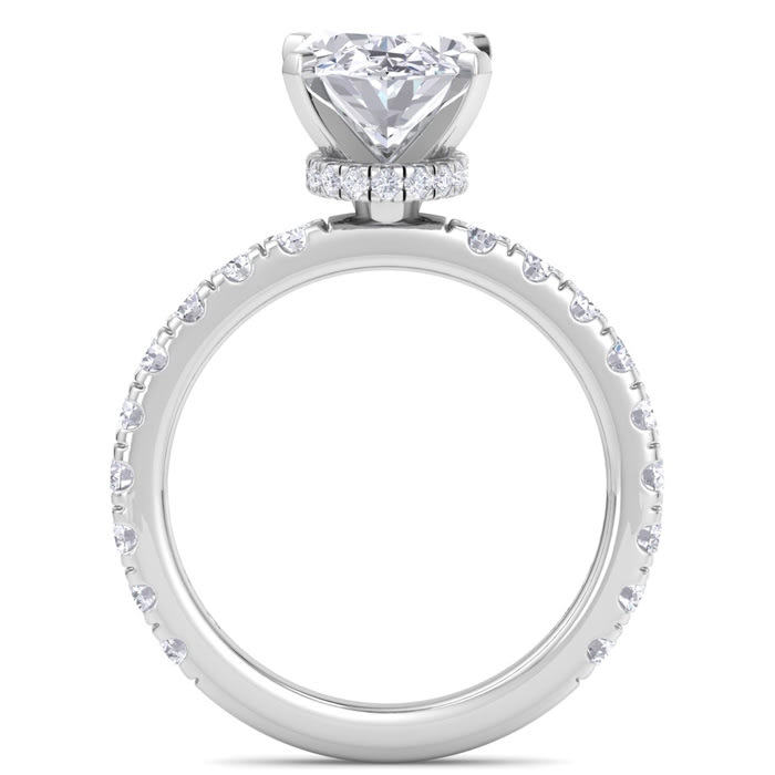 4 Carat Oval Shape Lab Grown Diamond Hidden Halo Engagement Ring In 14K White Gold