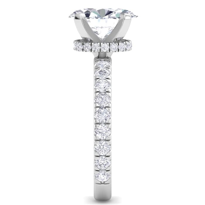 4 Carat Oval Shape Lab Grown Diamond Hidden Halo Engagement Ring In 14K White Gold