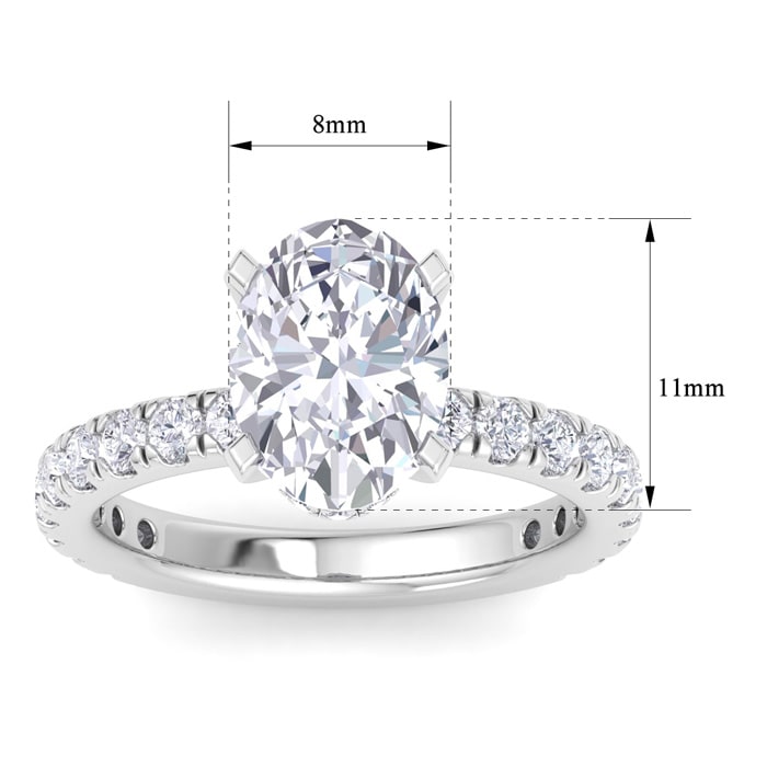 4 Carat Oval Shape Lab Grown Diamond Hidden Halo Engagement Ring In 14K White Gold