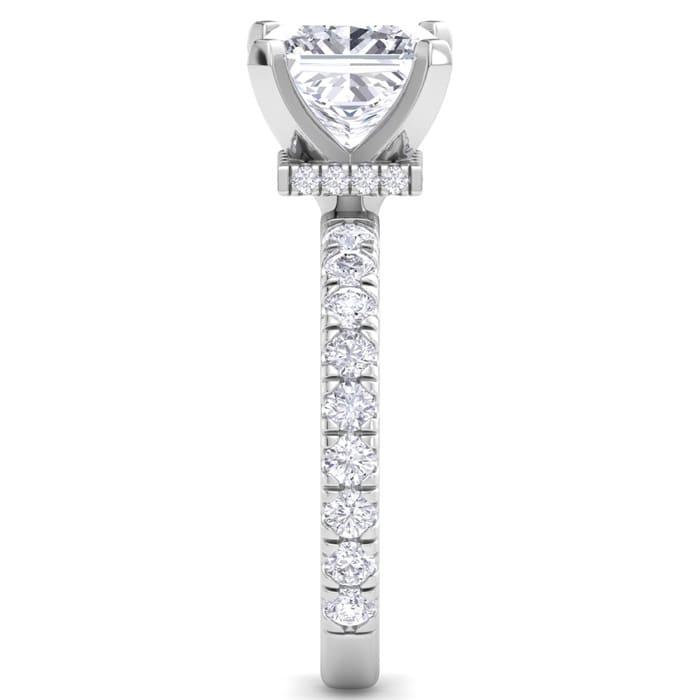 4 Carat Princess Cut Lab Grown Diamond Hidden Halo Engagement Ring In 14K White Gold