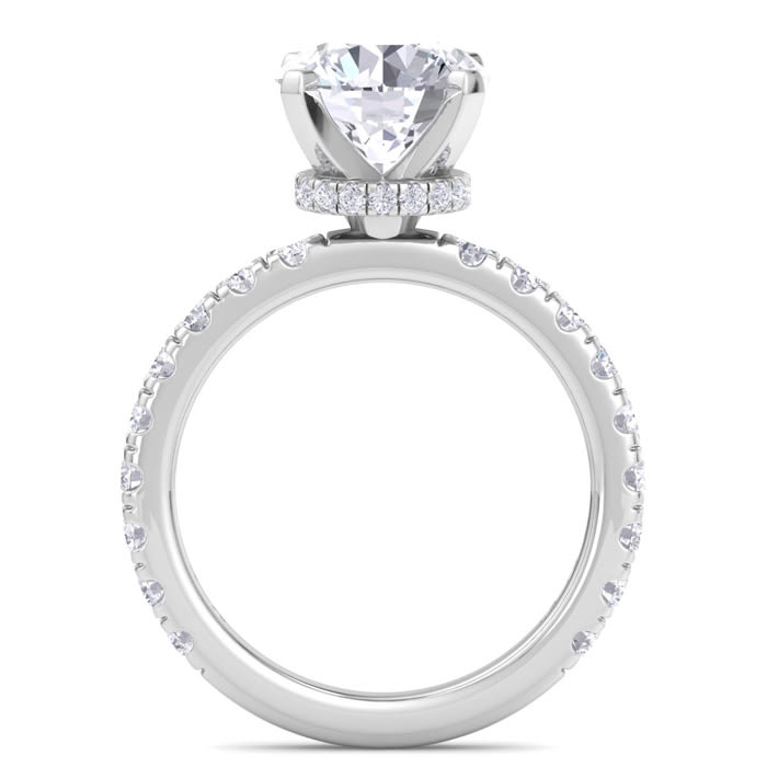 4 Carat Round Lab Grown Diamond Hidden Halo Engagement Ring In 14K White Gold