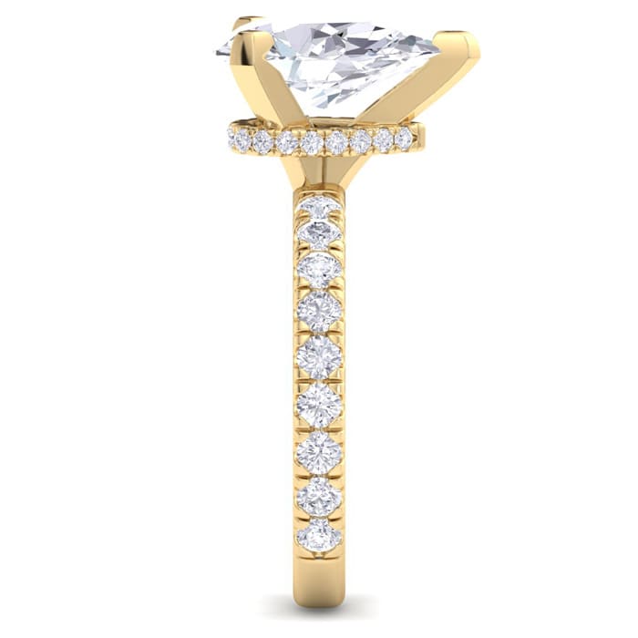 4 Carat Pear Shape Lab Grown Diamond Hidden Halo Engagement Ring In 14K Yellow Gold