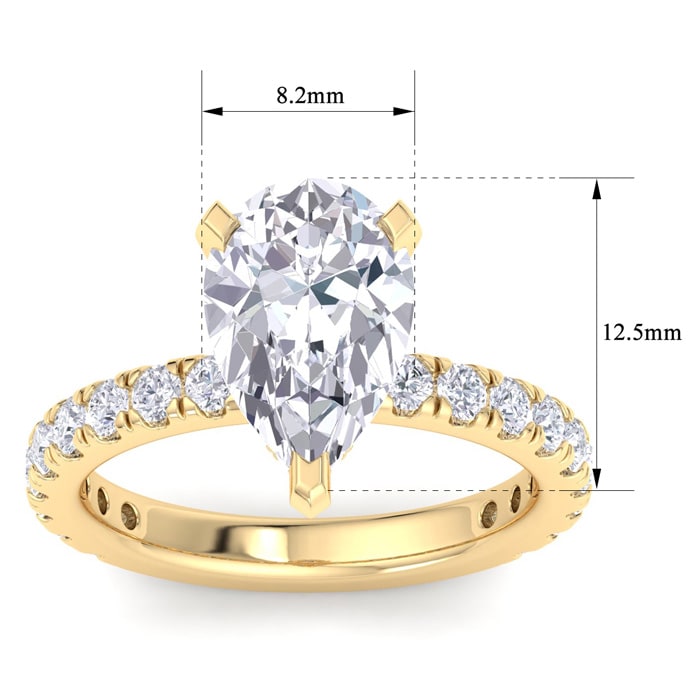 4 Carat Pear Shape Lab Grown Diamond Hidden Halo Engagement Ring In 14K Yellow Gold