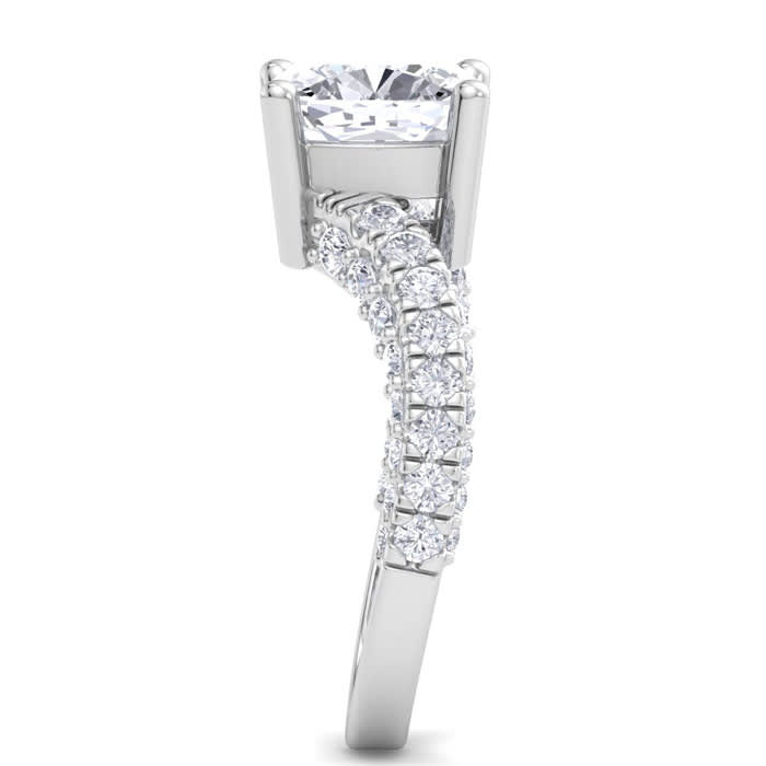 4 Carat Cushion Cut Lab Grown Diamond Curved Engagement Ring In 14K White Gold
