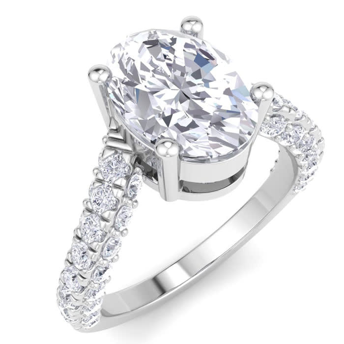 4 Carat Oval Shape Lab Grown Diamond Curved Engagement Ring In 14K White Gold