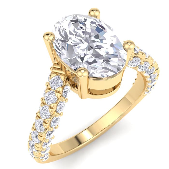4 Carat Oval Shape Lab Grown Diamond Curved Engagement Ring In 14K Yellow Gold