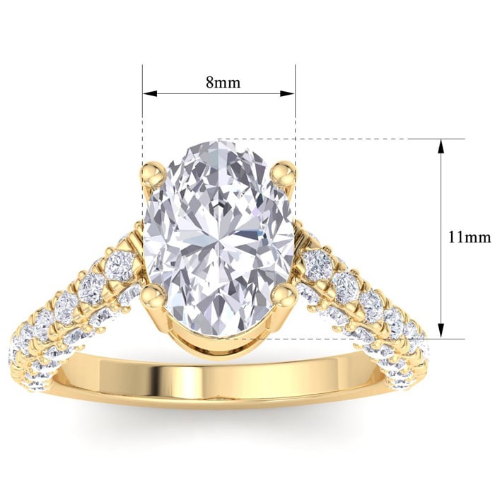 4 Carat Oval Shape Lab Grown Diamond Curved Engagement Ring In 14K Yellow Gold
