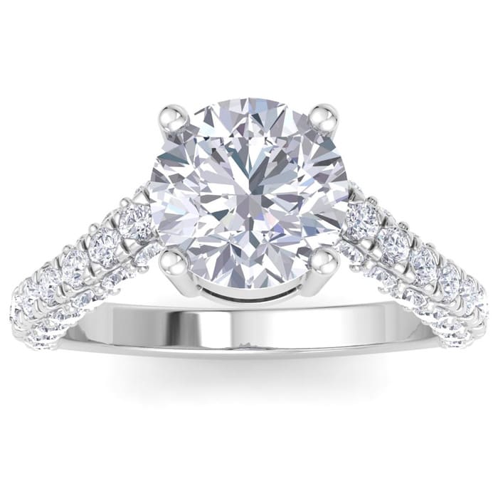 4 Carat Round Lab Grown Diamond Curved Engagement Ring In 14K White Gold