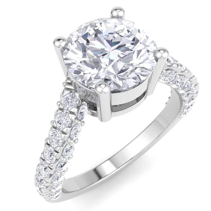 4 Carat Round Lab Grown Diamond Curved Engagement Ring In 14K White Gold