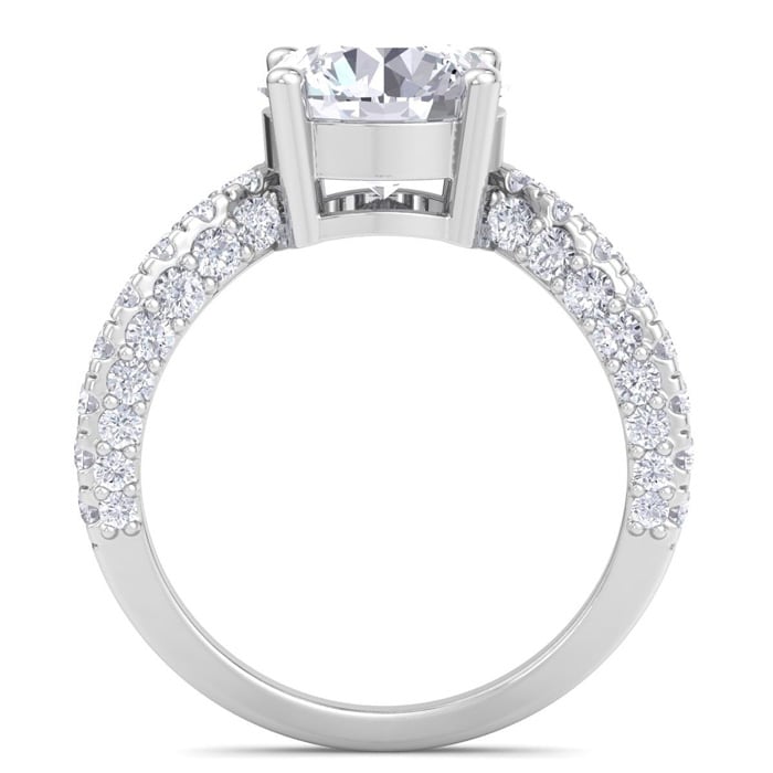 4 Carat Round Lab Grown Diamond Curved Engagement Ring In 14K White Gold