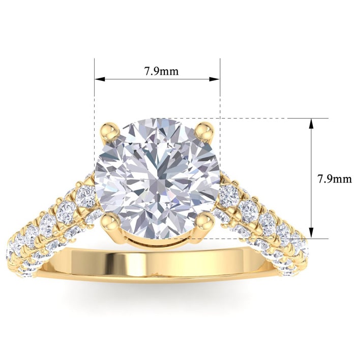 4 Carat Round Lab Grown Diamond Curved Engagement Ring In 14K Yellow Gold