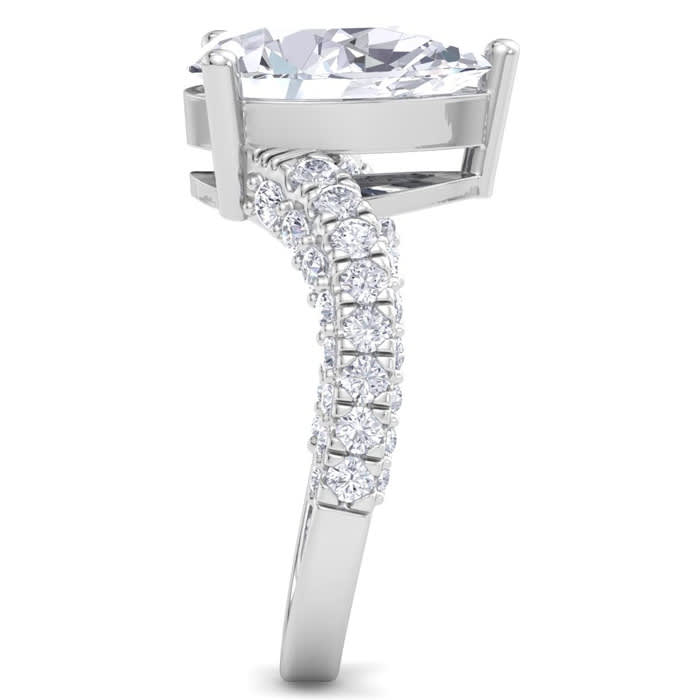 4 Carat Pear Shape Lab Grown Diamond Curved Engagement Ring In 14K White Gold