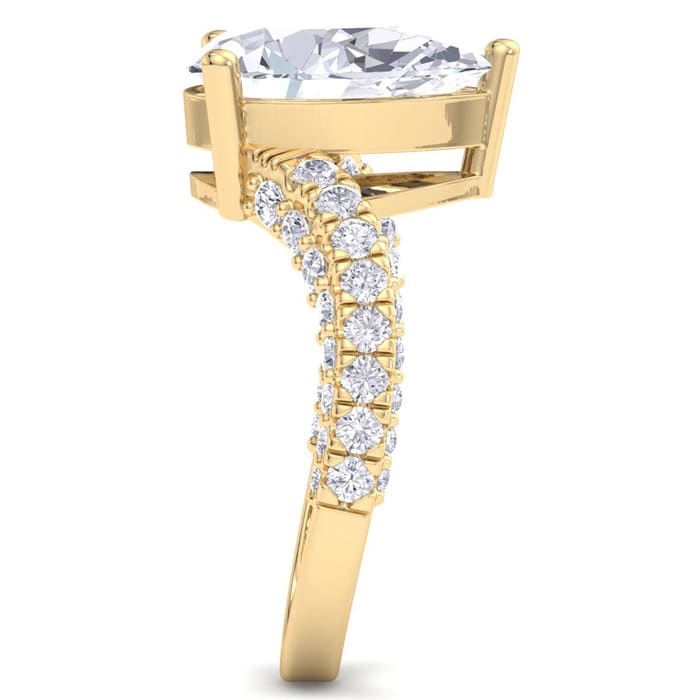 4 Carat Pear Shape Lab Grown Diamond Curved Engagement Ring In 14K Yellow Gold