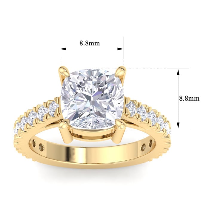 5 Carat Cushion Cut Lab Grown Diamond Classic Engagement Ring In 14K Yellow Gold