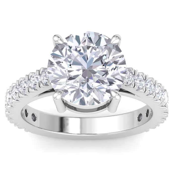 5 Carat Round Lab Grown Diamond Classic Engagement Ring In 14K White Gold