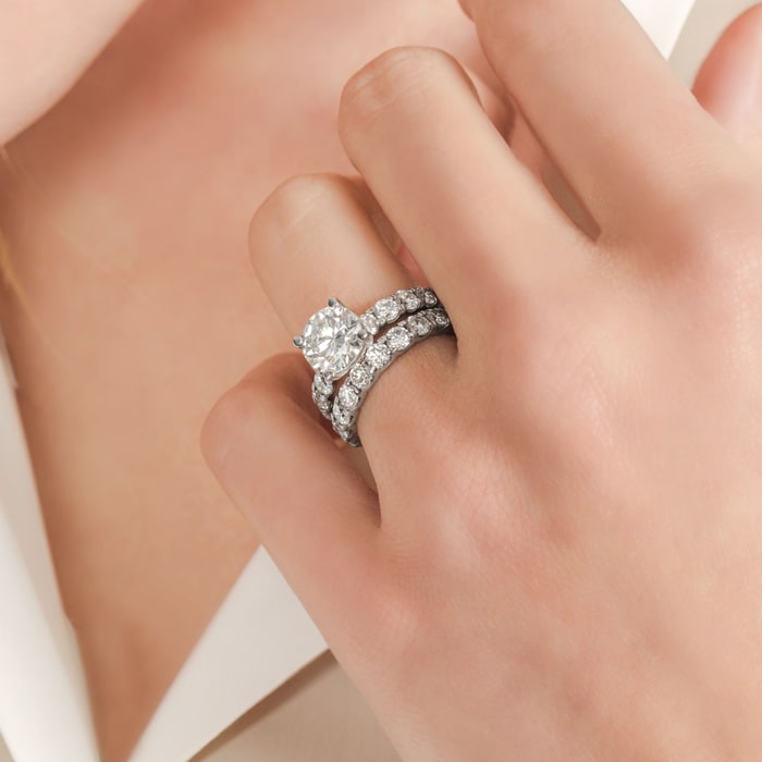 5 Carat Round Lab Grown Diamond Classic Engagement Ring In 14K White Gold