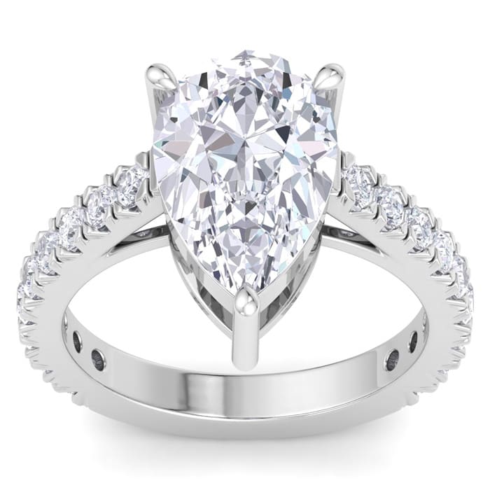 5 Carat Pear Shape Lab Grown Diamond Classic Engagement Ring In 14K White Gold