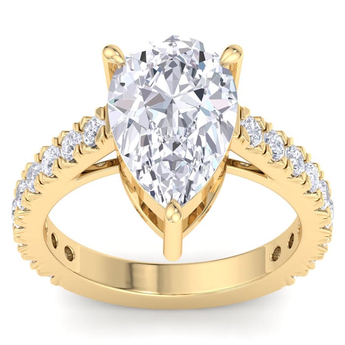 5 Carat Pear Shape Lab Grown Diamond Classic Engagement Ring In 14K Yellow Gold