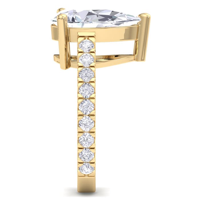 5 Carat Pear Shape Lab Grown Diamond Classic Engagement Ring In 14K Yellow Gold