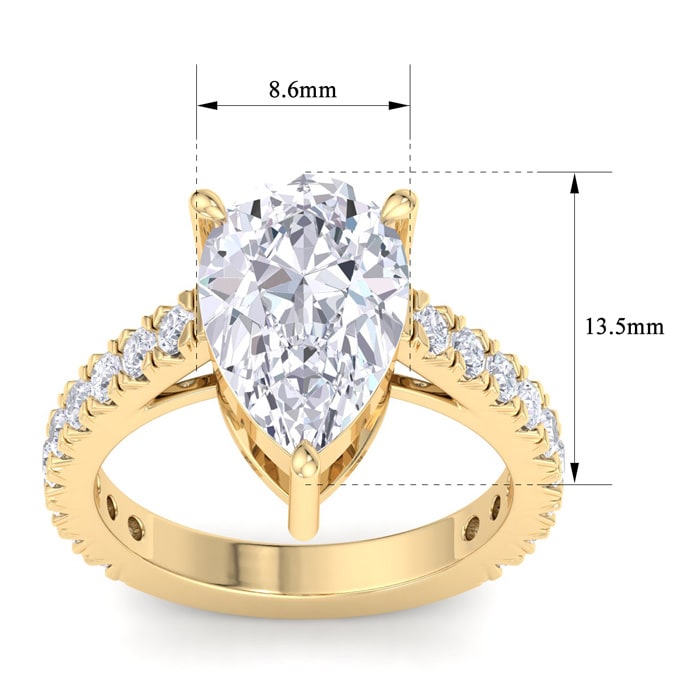 5 Carat Pear Shape Lab Grown Diamond Classic Engagement Ring In 14K Yellow Gold
